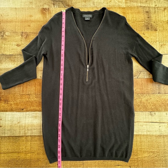 Trouve V-Neck Zip cashmere Blend Oversize Long Sweater XS Black - Picture 6 of 8